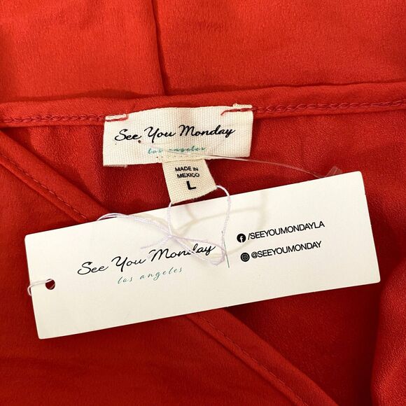 NWT See You Monday Midi Slip Dress Solid Coral Orange Party Size Large - Picture 5 of 6